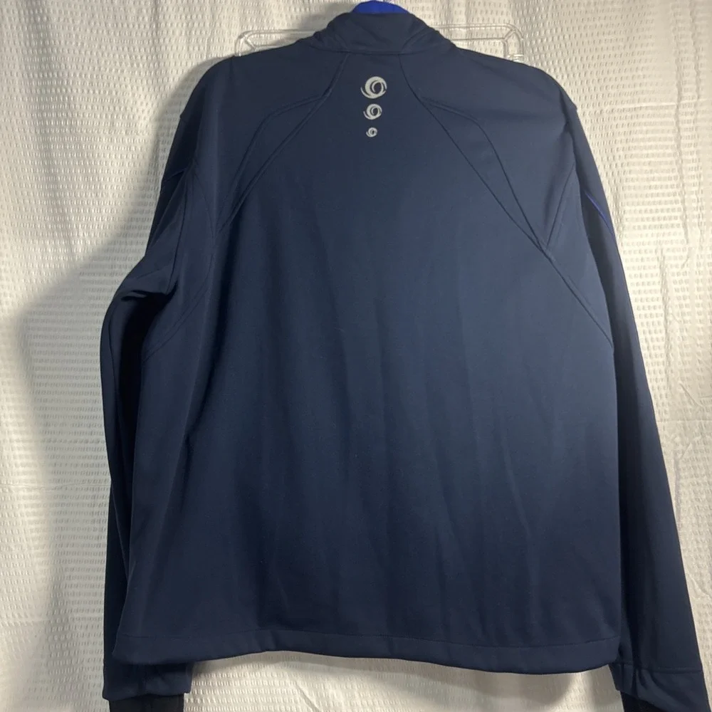 Brooks Large Navy Blue Utopia Soft Shell Jacket Thumb holes Reflective Running